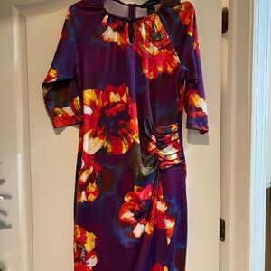 Ashley Stewart Purple Floral 3/4 Sleeve Dress